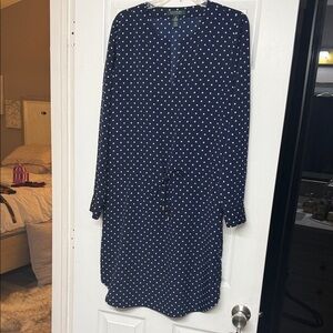 Ralph Lauren Navy and White Polka Dot Long Sleeve Dress